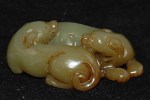 Antikes paar Foo Hunde / Dogs in russet Jade